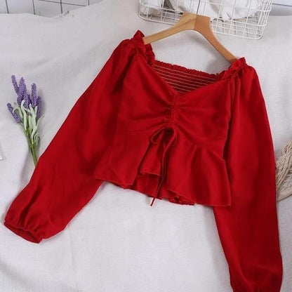 Women's Crepe Solid Tie Up Crop Top
