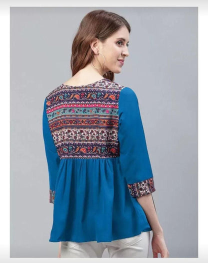 Women's Crepe Printed Tops with Free Mask